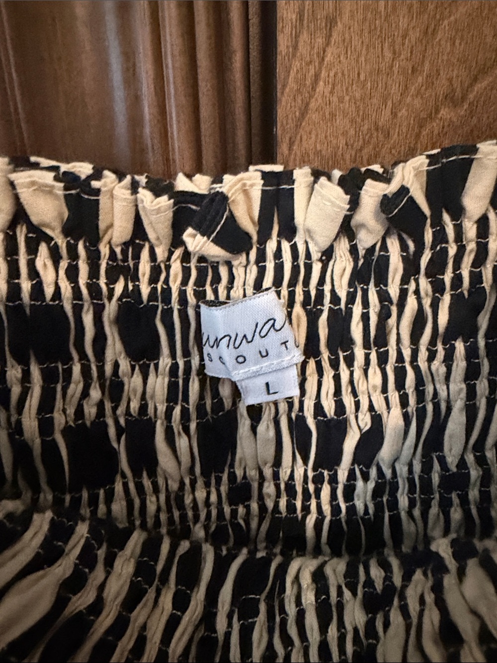 Striped Black & tan Smocked dress - Picture 2 of 3